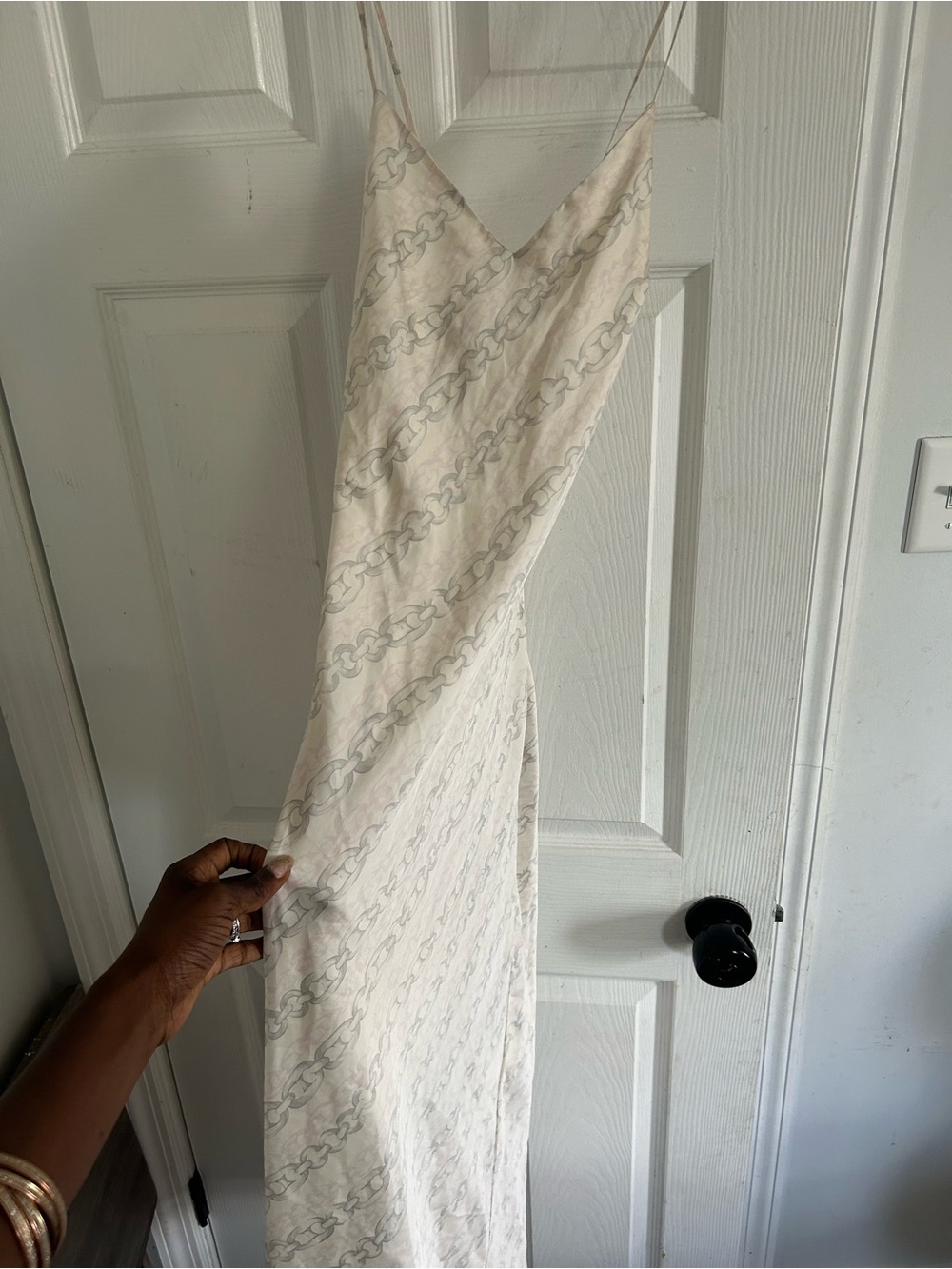 Forever 21 Cream Spaghetti Strap Slip Dress with Chain Print